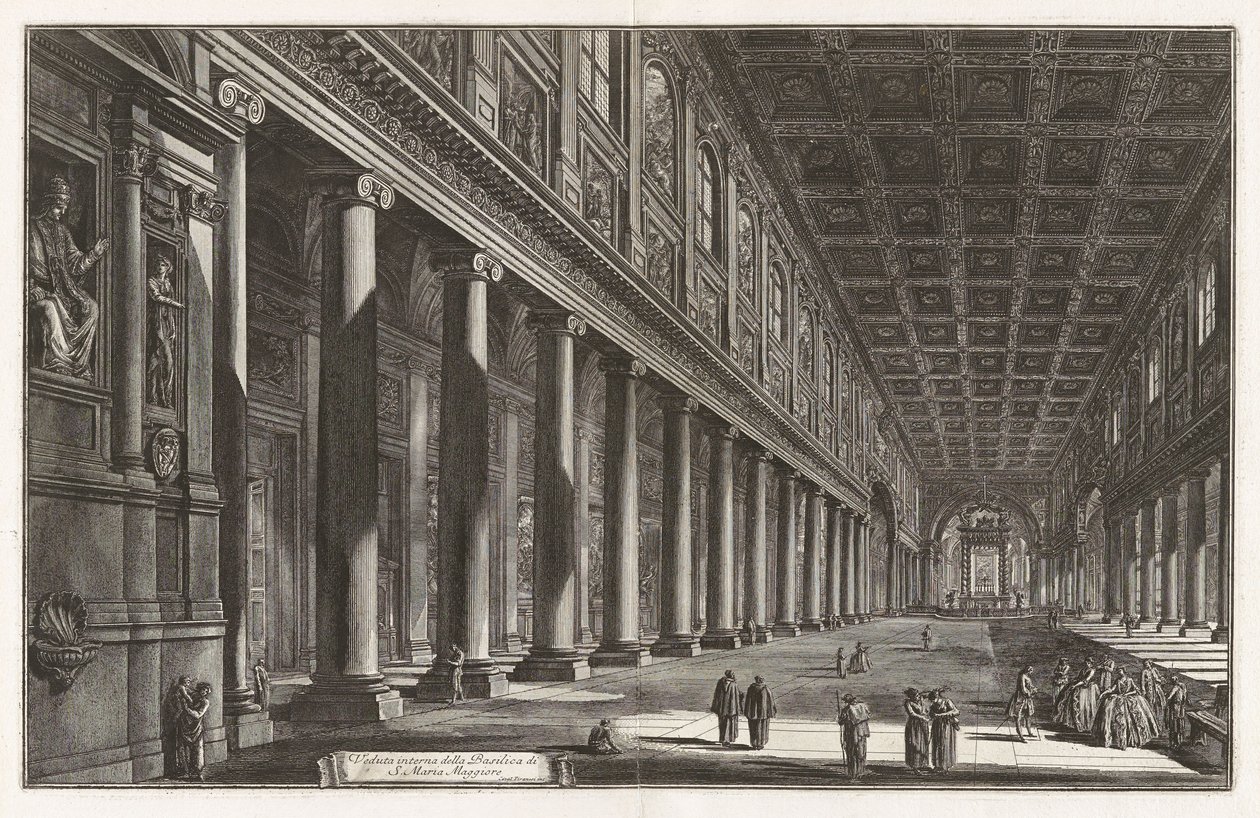 Interiørbilde av basilikaen Santa Maria Maggiore, fra Vedute di Roma (Utsikter over Roma) av Giovanni Battista Piranesi