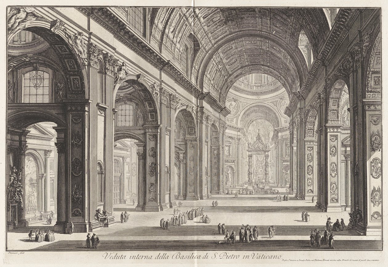 Innvendig utsikt over Basilica of Saint Peter av Giovanni Battista Piranesi