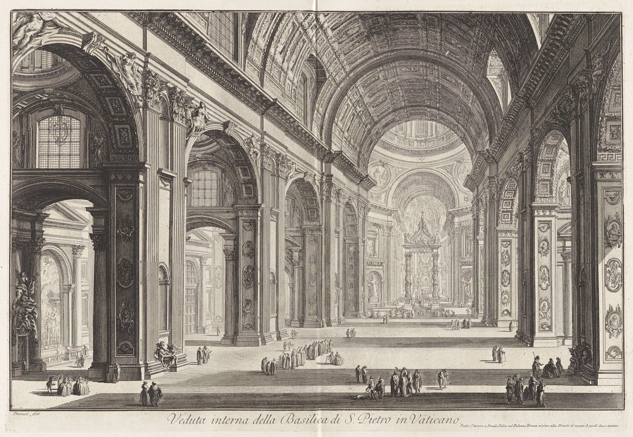 Interiørutsikt over Peterskirken i Vatikanet, fra Utsikter over Roma av Giovanni Battista Piranesi