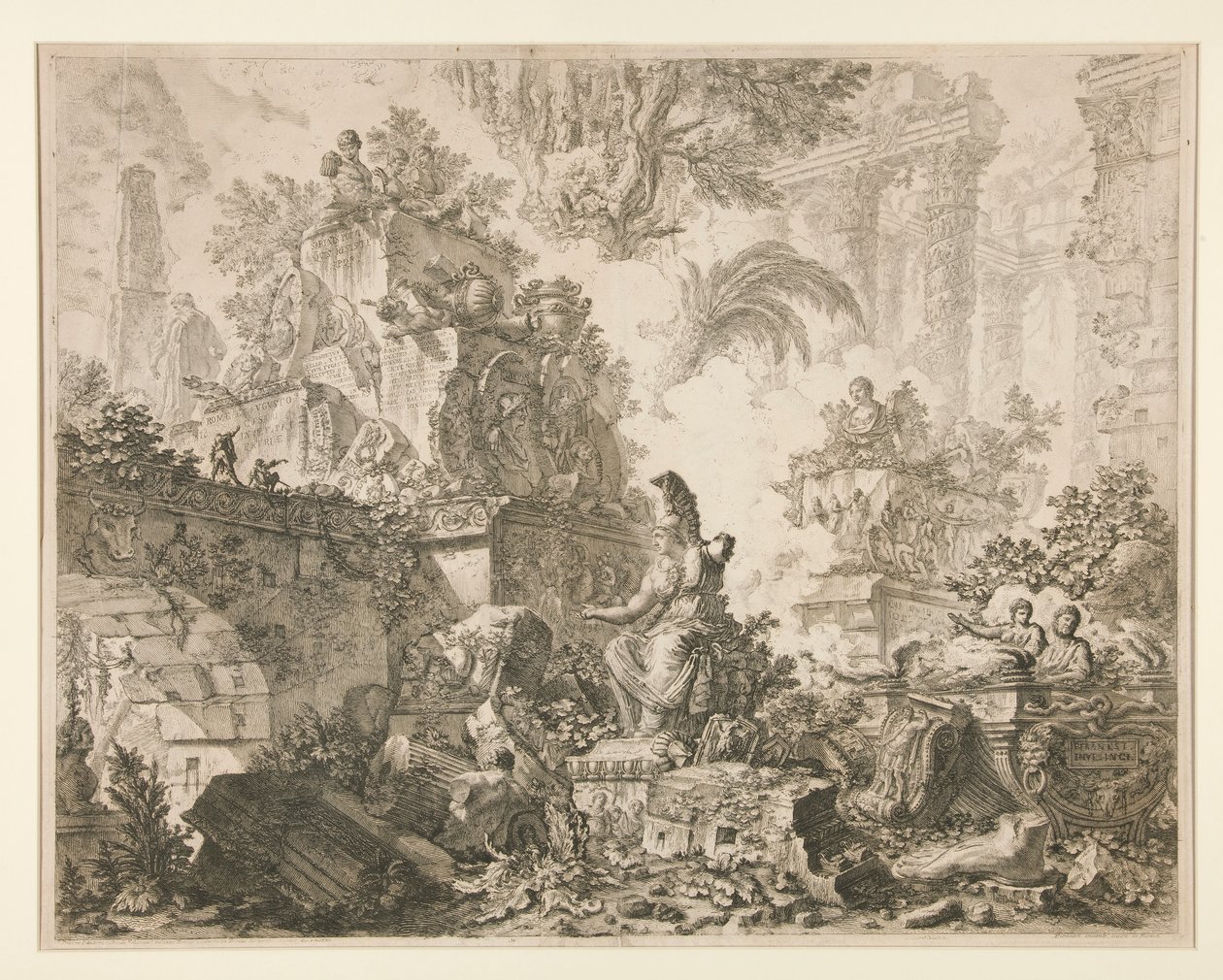 Utsikt over Roma: Frontispice med statue av Minerva av Giovanni Battista Piranesi