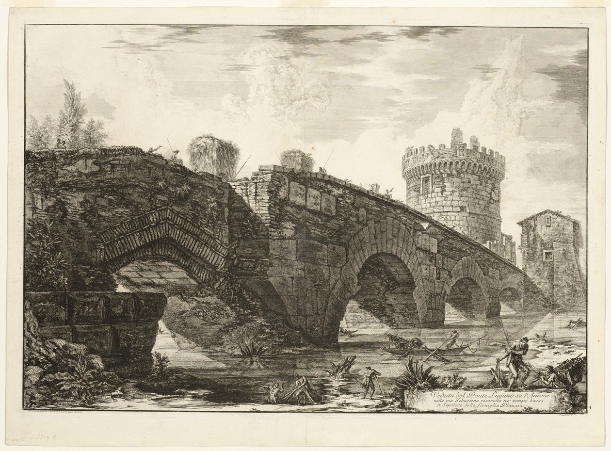 Utsikt over Ponte Lugano på Anio, fra utsikt over Roma av Giovanni-Battista Piranesi