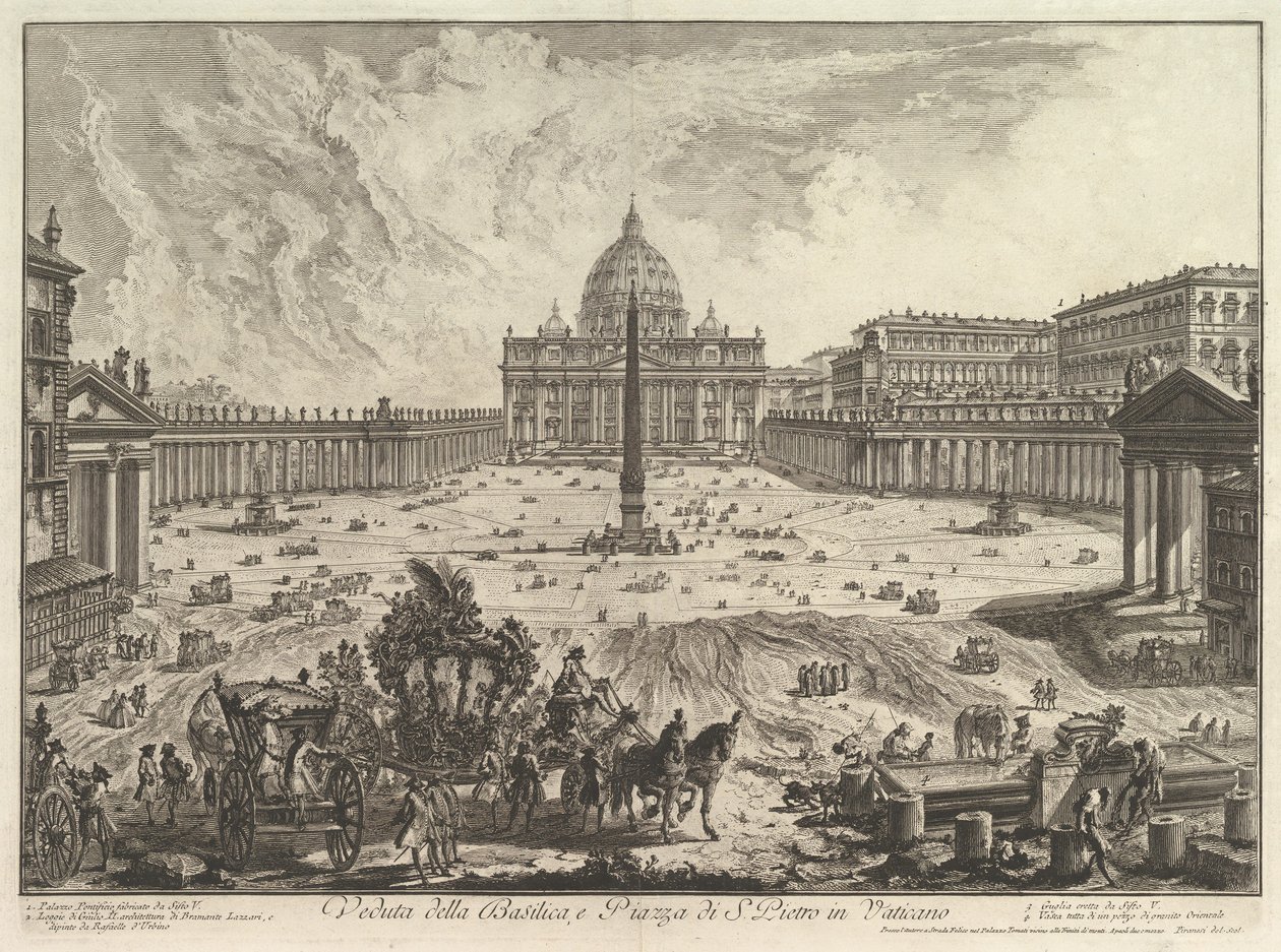 Utsikt over Peterskirken og plassen i Vatikanet, fra Vedute di Roma (Romerske utsikter) av Giovanni Battista Piranesi