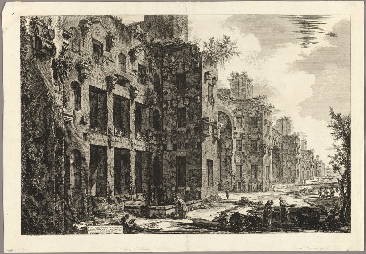 Utsikt over synlige rester av Diokletians bad ved S. Maria degli Angeli, fra utsikt over Roma av Giovanni Battista Piranesi