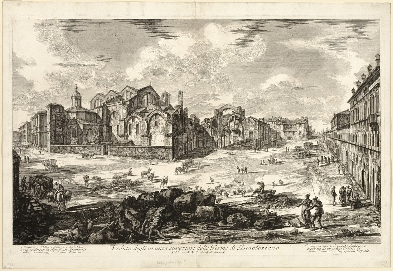 Utsikt over synlige rester av Diokletians bad, fra utsikt over Roma av Giovanni Battista Piranesi
