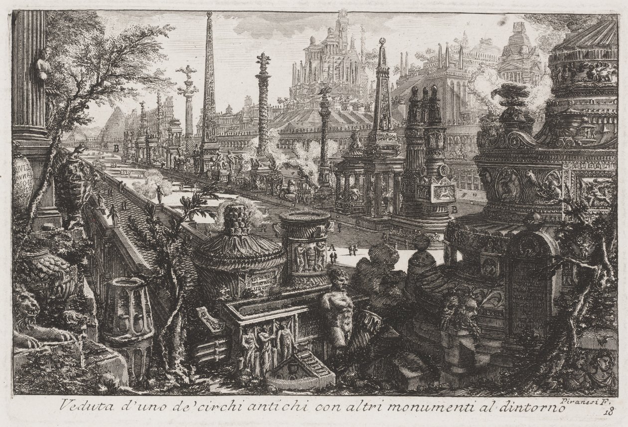View of an old circus with other monuments inside, c.1760 (etching) av Giovanni Battista Piranesi