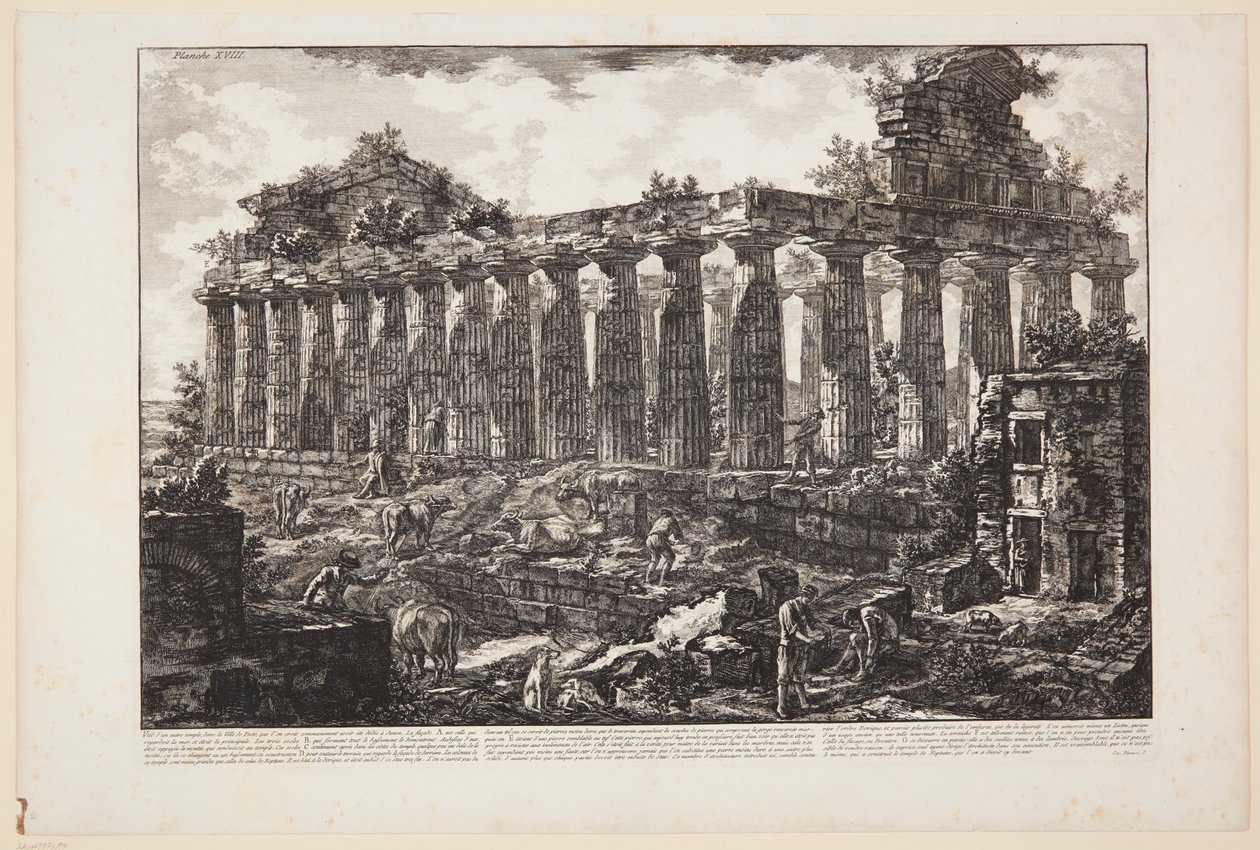 Utsikt over et annet tempel i byen Paestum, som vanligvis antas å ha vært viet til Juno [...] av Giovanni Battista Piranesi