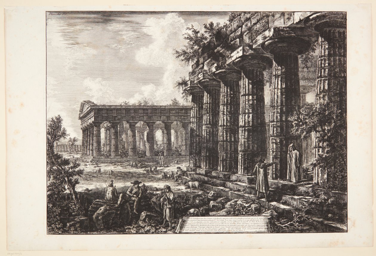 Utsikt over noen søyler på fasaden overfor den som er vist på foregående tavle av Giovanni Battista Piranesi