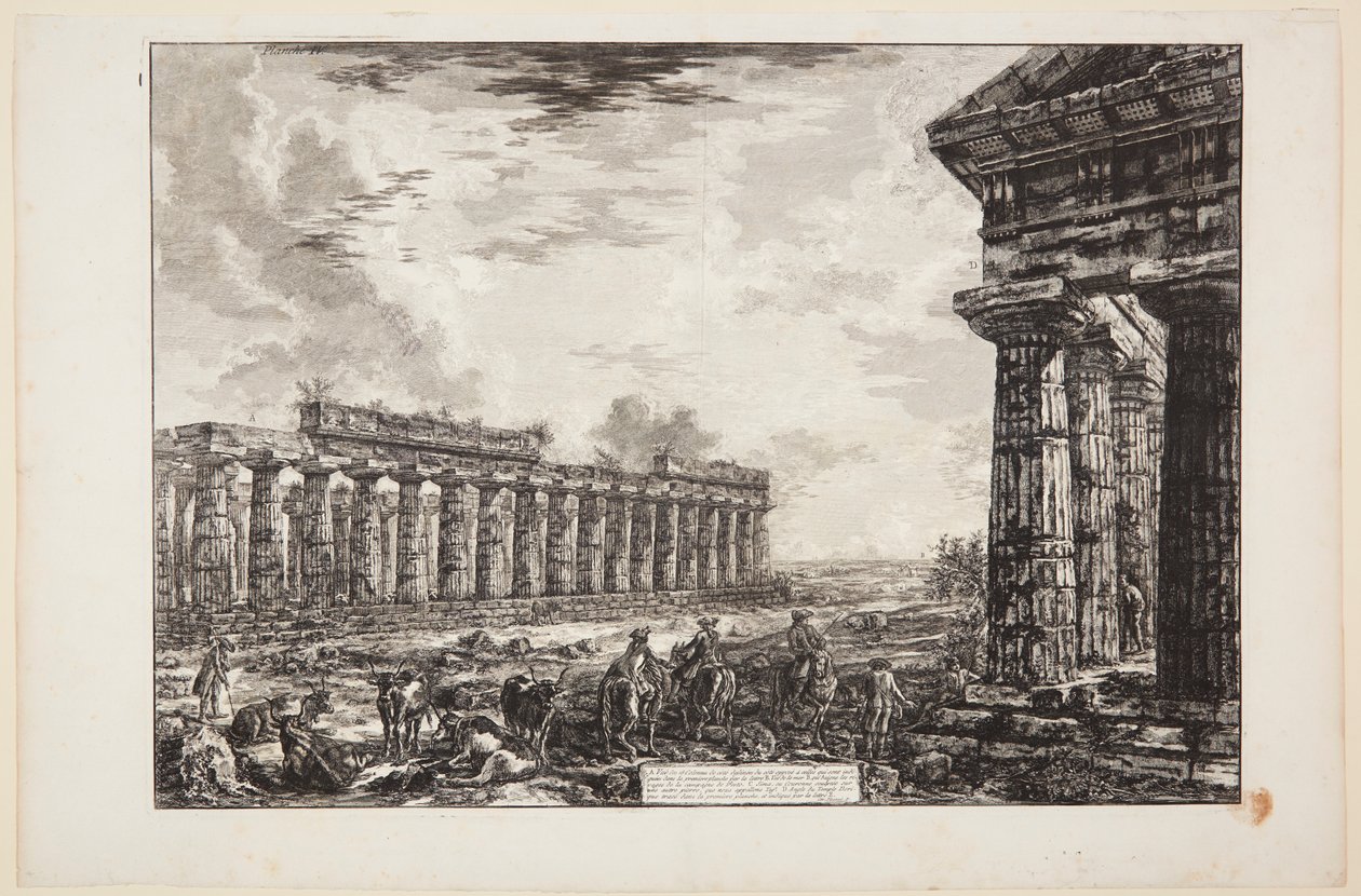 Utsikt over de 18 sidesøylene, tegnet fra siden motsatt den som er vist på den første tavlen [...] av Giovanni Battista Piranesi