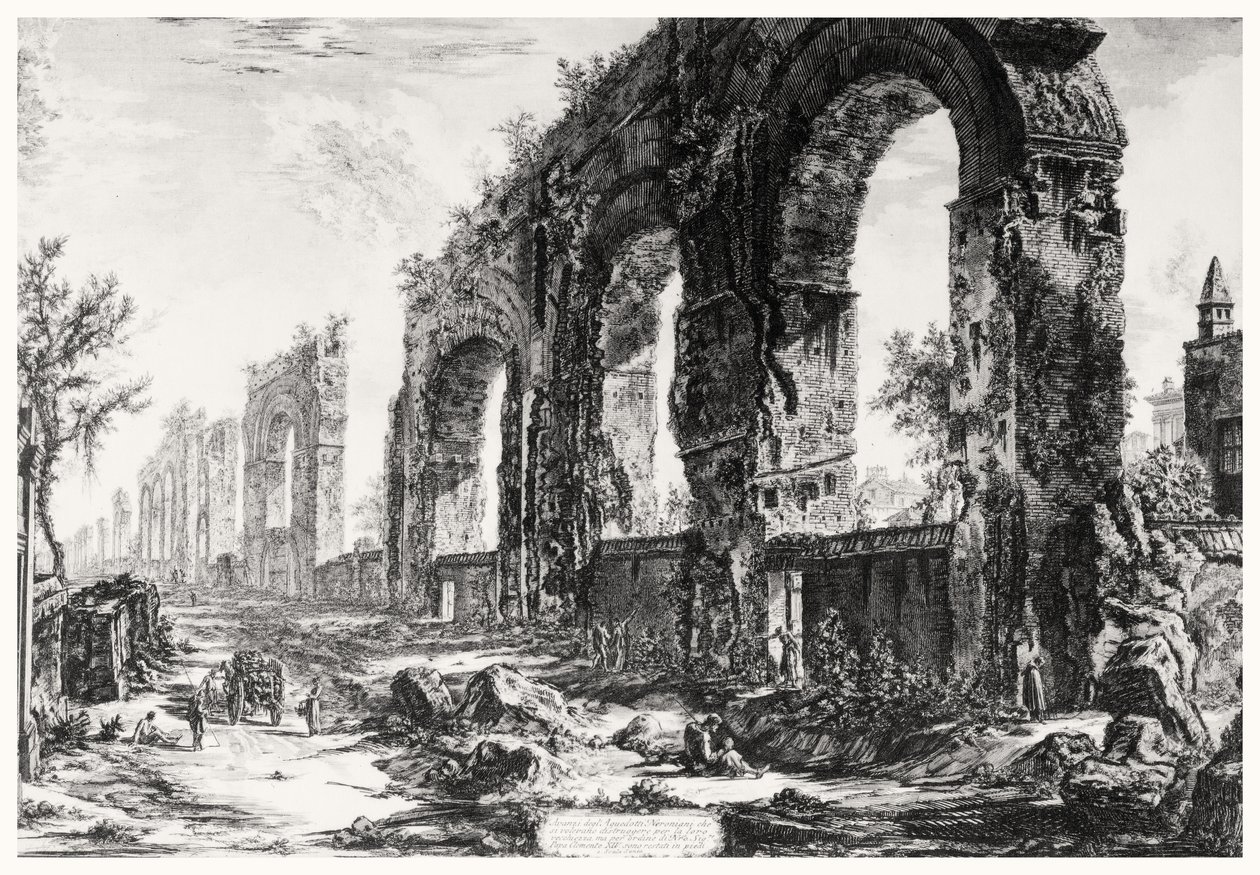 Utsikt over akvedukten av Nero, fra 'Views of Rome'-serien, ca. 1760 (radering) av Giovanni Battista Piranesi