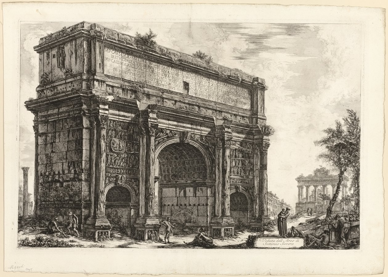 Utsikt over buen til Septimius Severus, fra utsikt over Roma av Giovanni Battista Piranesi