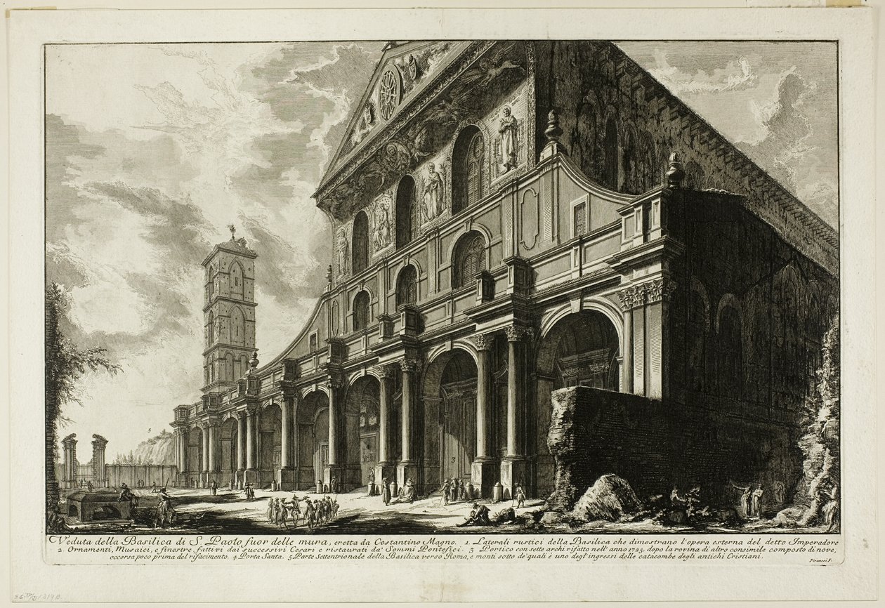 Utsikt over basilikaen S. Paolo fuori delle Mura [St. Paul utenfor murene], bygget av Konstantin den store, fra utsikt over Roma av Giovanni Battista Piranesi