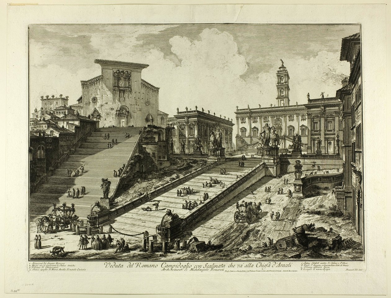 Utsikt over Capitoline Hill med trinnene til kirken S. Maria i Aracoeli, fra utsikt over Roma av Giovanni Battista Piranesi