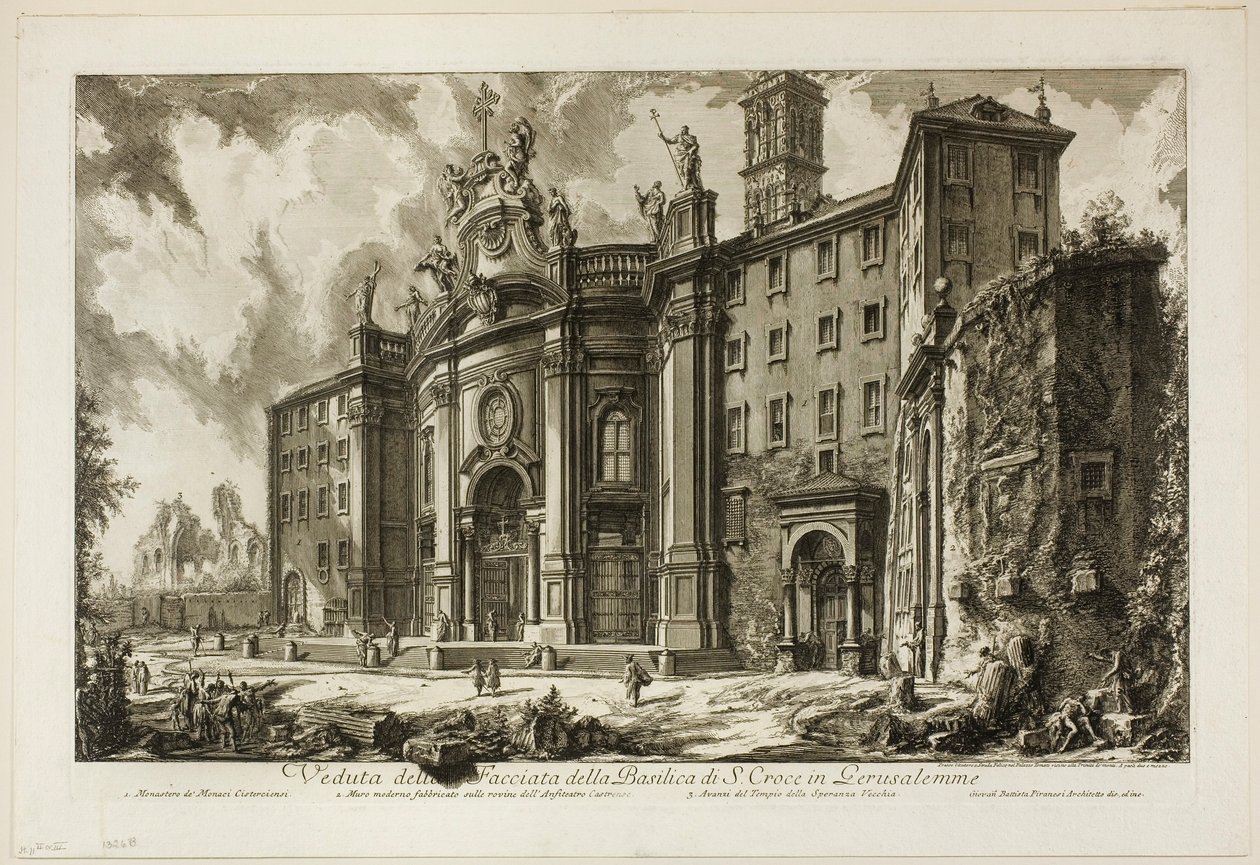 Utsikt over fasaden til basilikaen S. Croce i Gerusalemme [det hellige kors i Jerusalem], fra utsikt over Roma av Giovanni Battista Piranesi