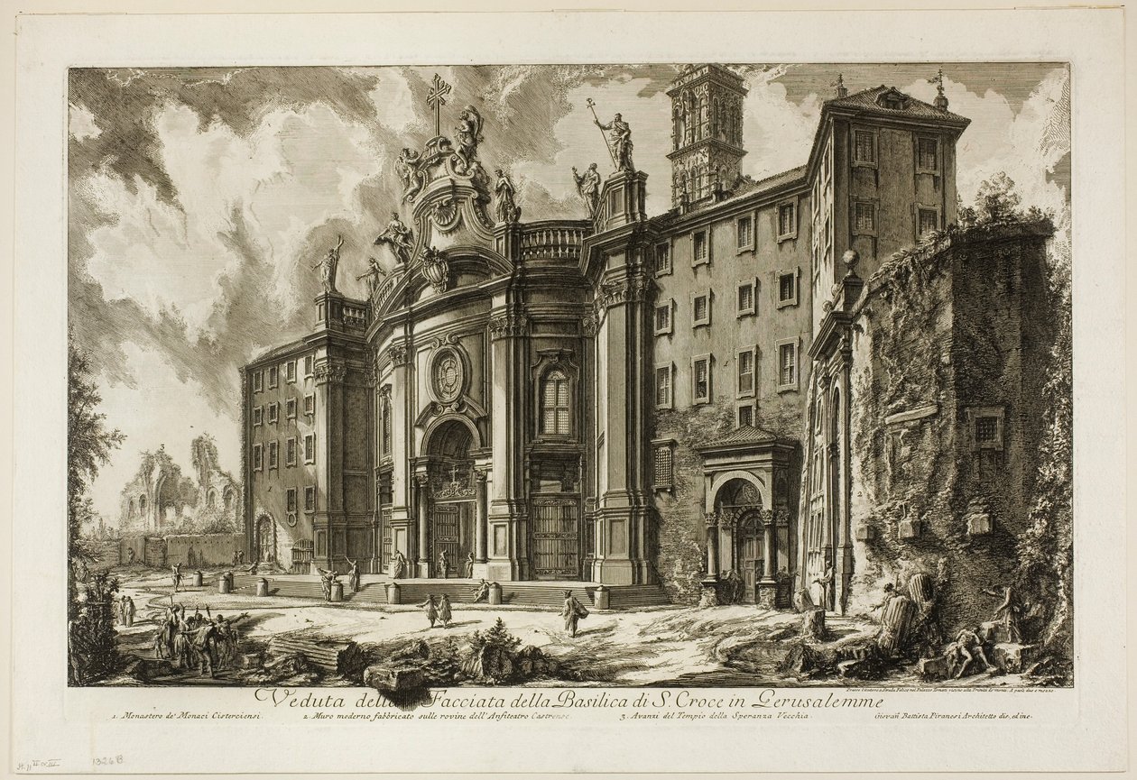 Utsikt over fasaden til basilikaen S. Croce i Gerusalemme [det hellige kors i Jerusalem], fra utsikt over Roma av Giovanni Battista Piranesi