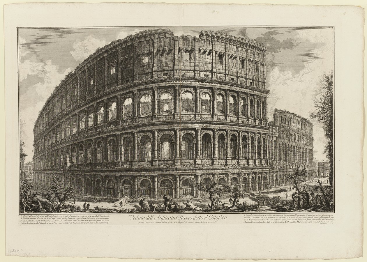 Utsikt over det flaviske amfiteateret, kalt Colosseum, fra utsikt over Roma av Giovanni Battista Piranesi