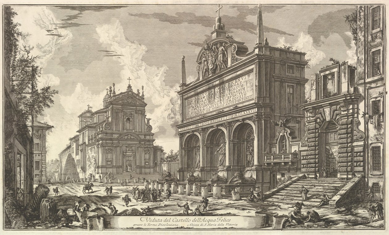Utsikt over fontenehodet til Acqua Felice...., fra Vedute di Roma Roman Views, ca. 1751. av Giovanni Battista Piranesi