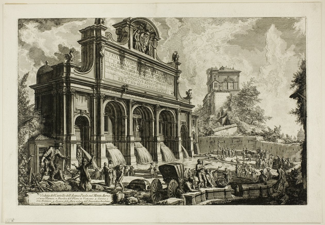 Utsikt over fontenehodet til Acqua Paola på Monte Aureo, fra utsikt over Roma av Giovanni Battista Piranesi