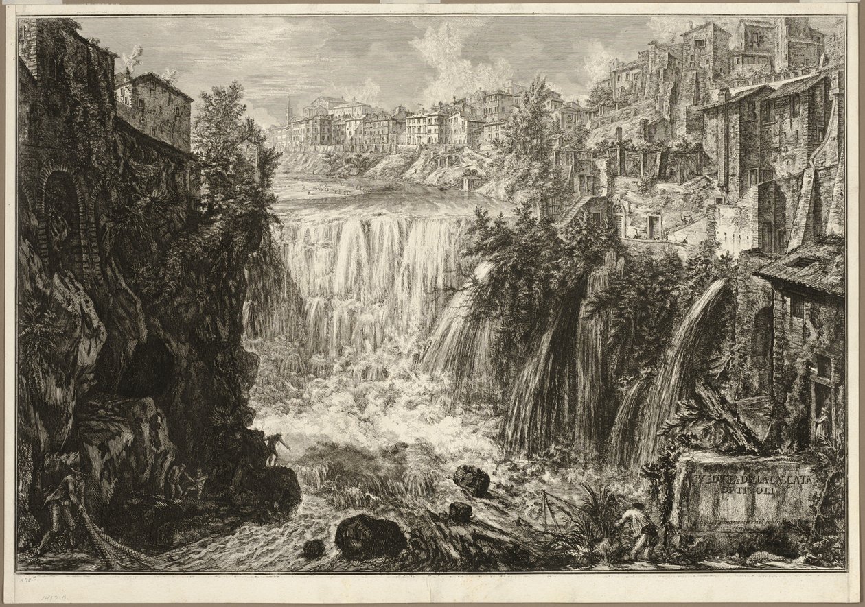 Utsikt over Grand Cascade i Tivoli, fra utsikt over Roma av Giovanni Battista Piranesi