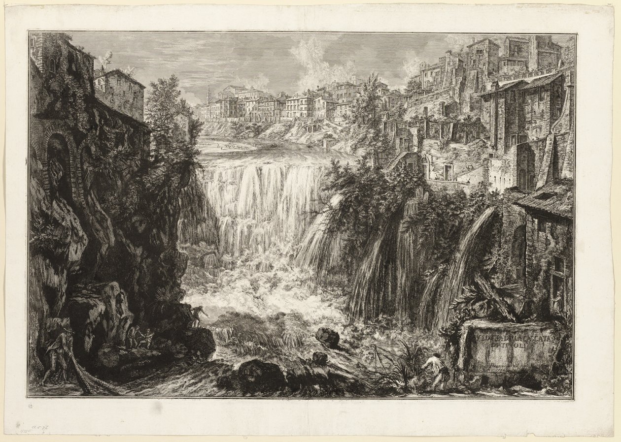Utsikt over Grand Cascade i Tivoli, fra utsikt over Roma av Giovanni Battista Piranesi