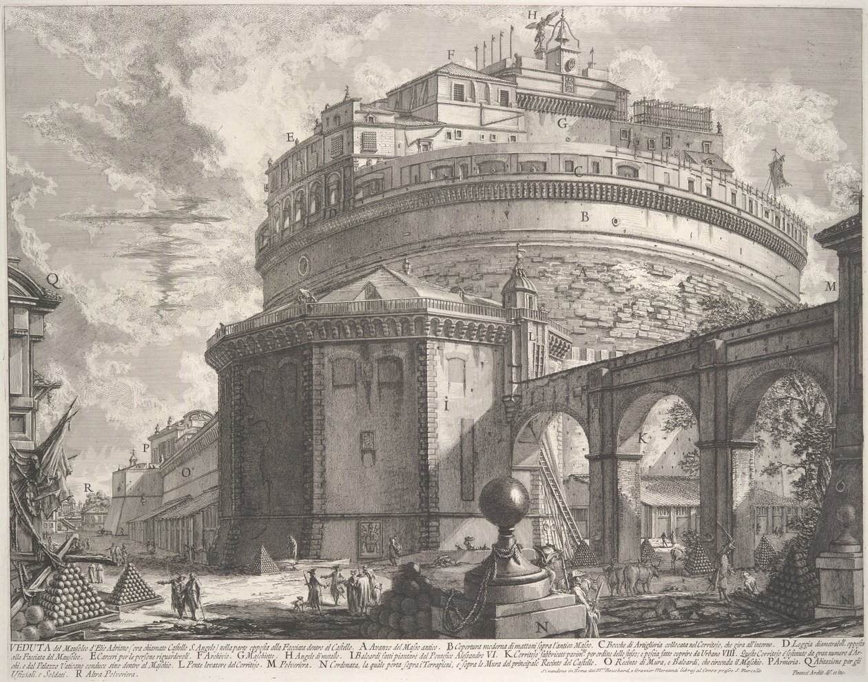 Utsikt over keiser Hadrians mausoleum nå kalt Castel S. Angelo..., ca. 1756. av Giovanni Battista Piranesi