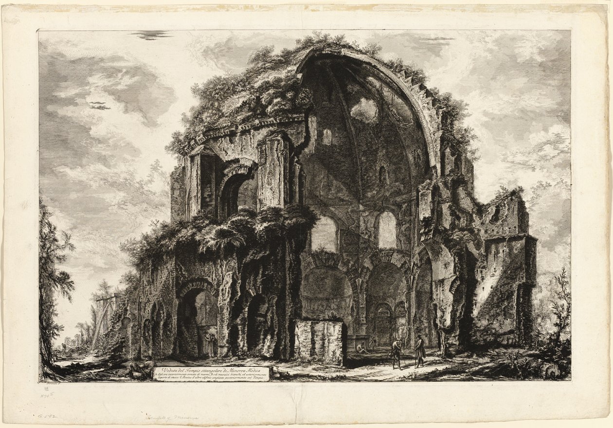 Utsikt over det åttekantede tempelet til Minerva Medica, fra utsikt over Roma av Giovanni Battista Piranesi