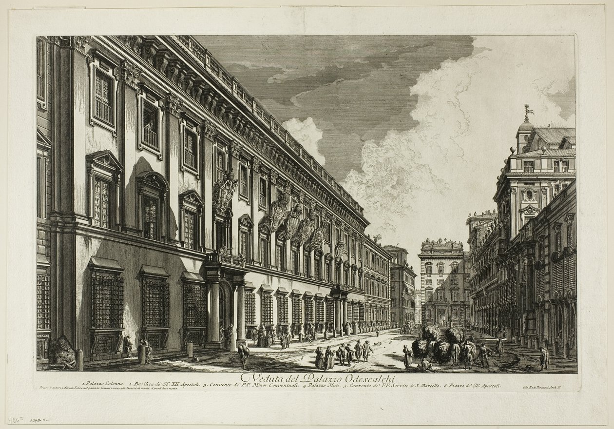 Utsikt over Palazzo Odescalchi, fra utsikt over Roma av Giovanni Battista Piranesi