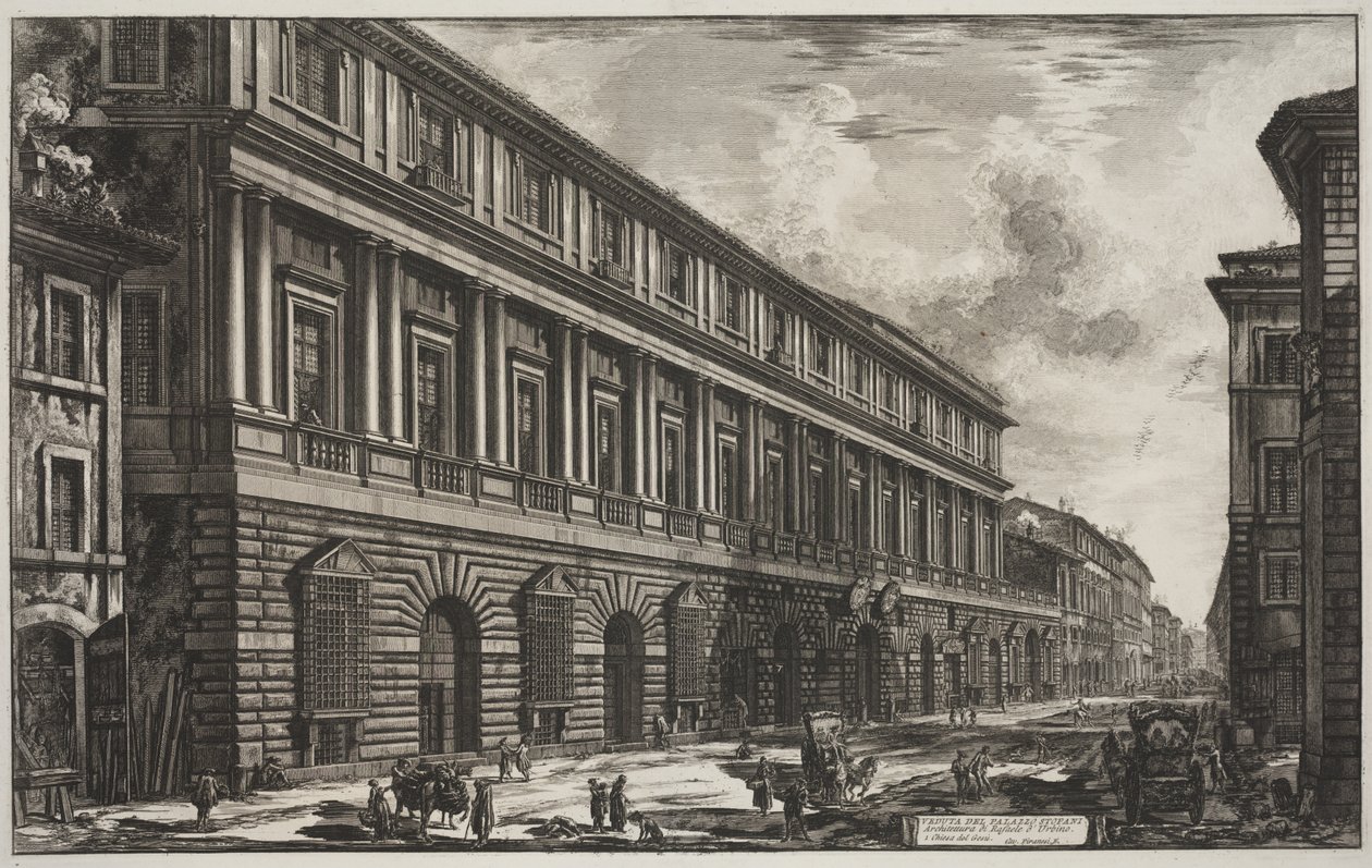Utsikt over Palazzo Stopani designet av Raphael av Urbino (1483-1520), ca. 1760-78 (radering) av Giovanni Battista Piranesi