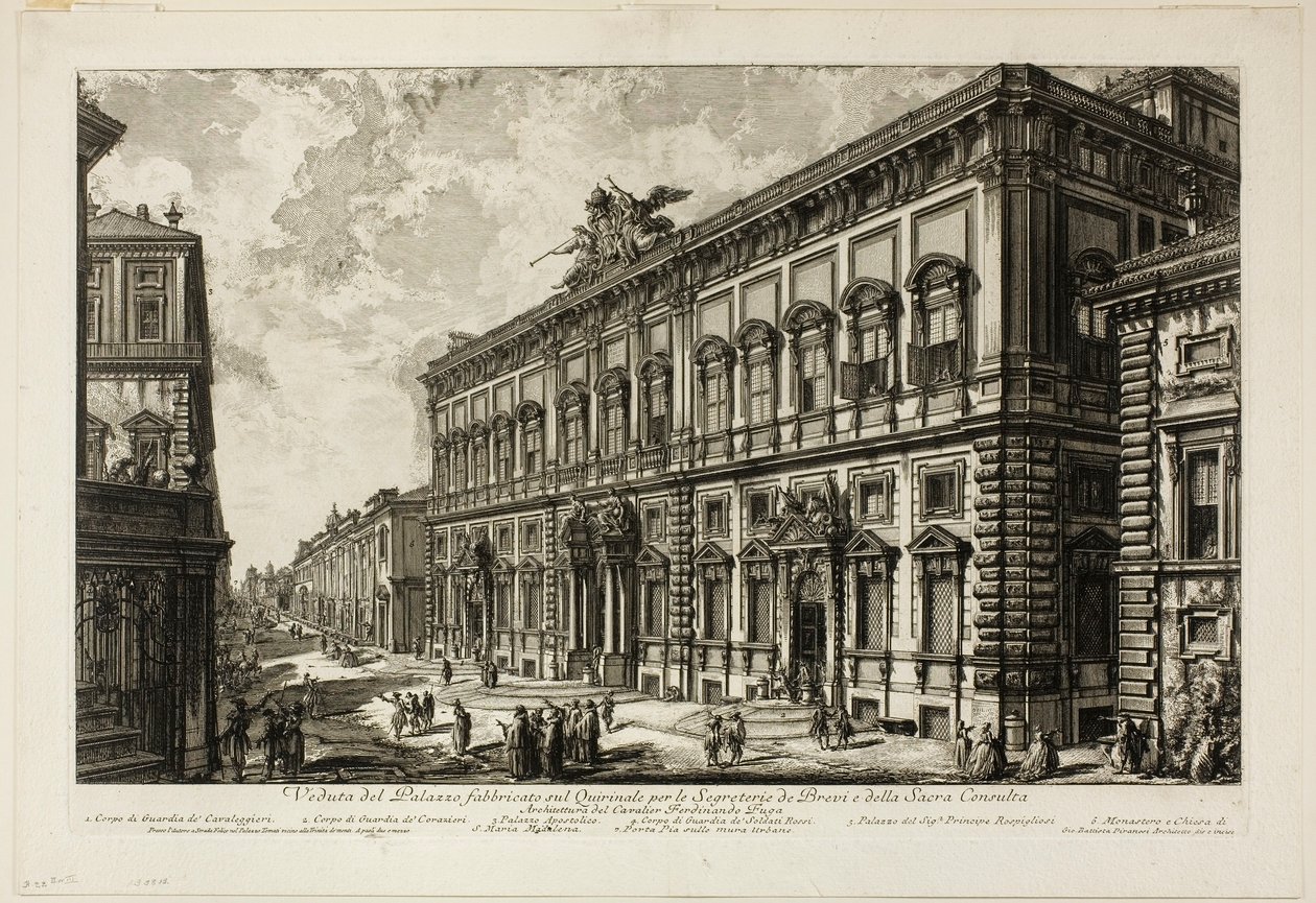 Utsikt over Palazzo della Consulta på Quirinal som huser det pavelige sekretariat, fra utsikt over Roma av Giovanni Battista Piranesi