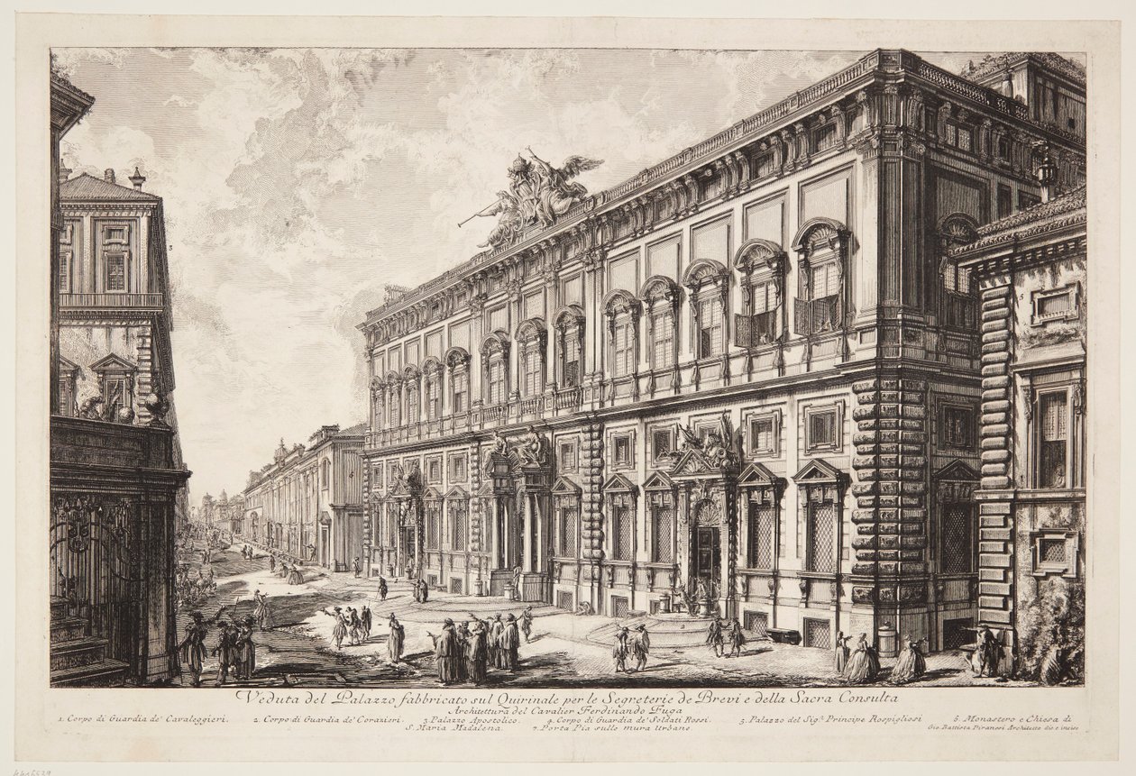 Utsikt over Palazzo della Consulta på Quirinalhøyden, som huser det pavelige sekretariatet av Giovanni Battista Piranesi