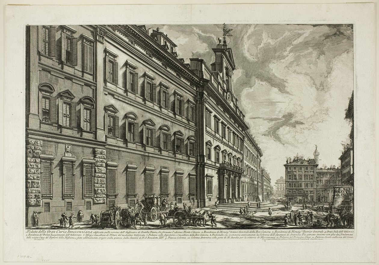 Utsikt over Palazzo di Montecitorio, fra utsikt over Roma av Giovanni Battista Piranesi