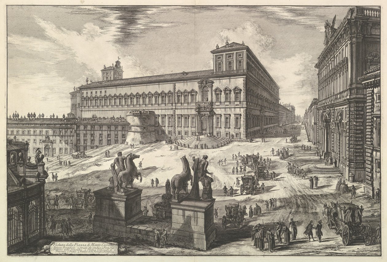 Utsikt over Piazza di monte Cavallo, fra utsikt over Roma romersk utsikt, ca. 1773. av Giovanni Battista Piranesi