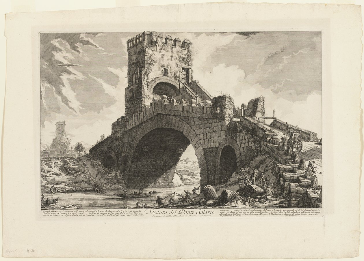Utsikt over Ponte Salario, fra utsikt over Roma av Giovanni Battista Piranesi