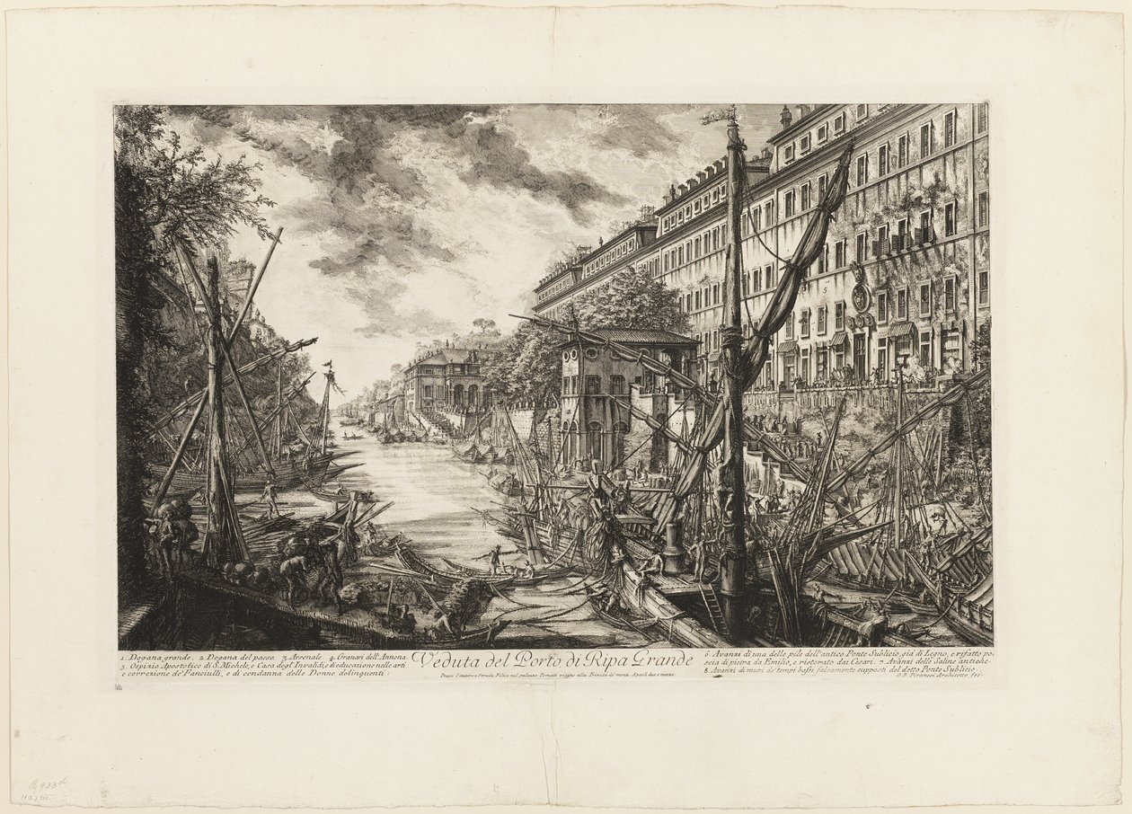 Utsikt over havnen i Ripa Grande, fra utsikt over Roma av Giovanni Battista Piranesi