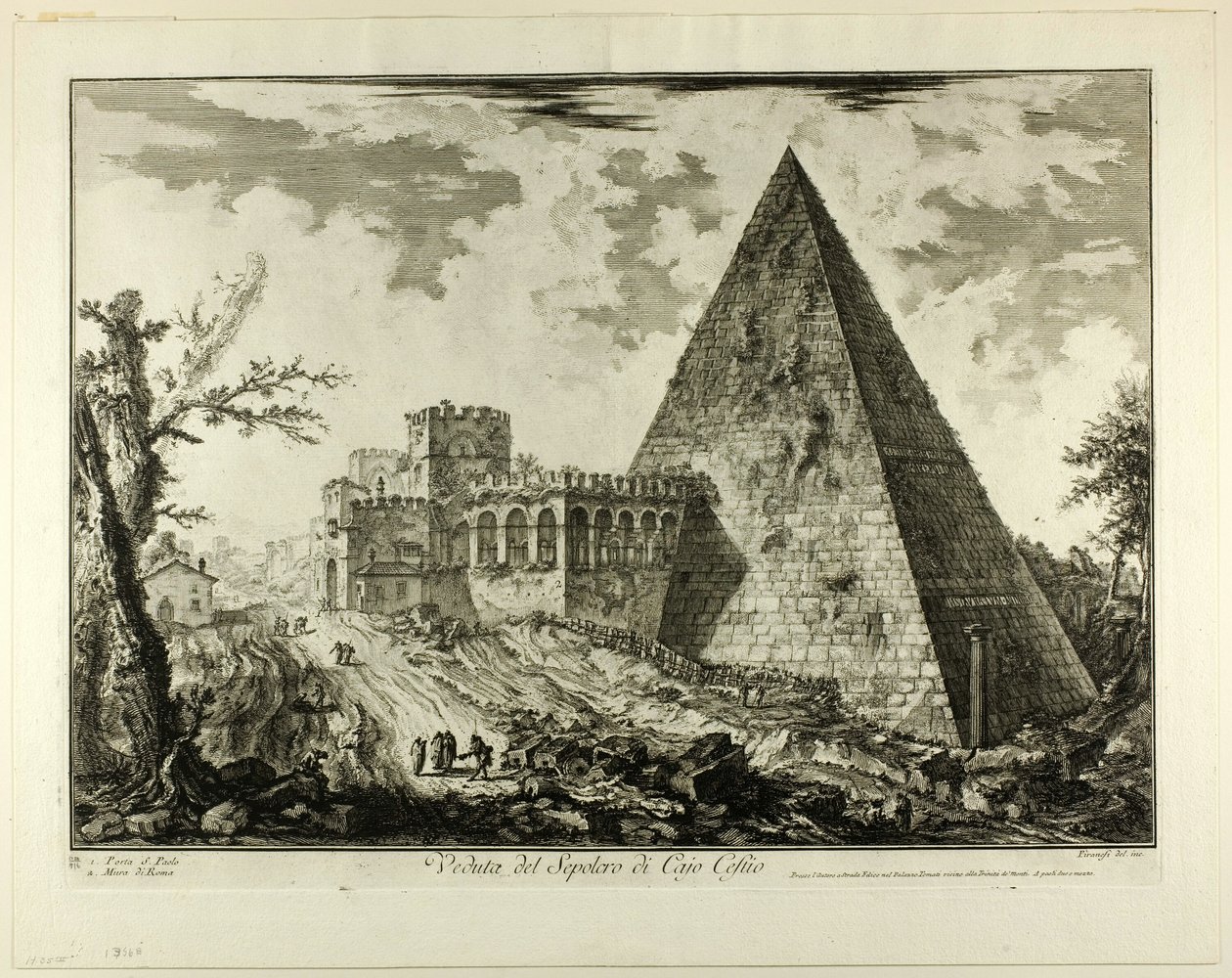 Utsikt over pyramidegraven til Cestius, fra utsikt over Roma av Giovanni Battista Piranesi