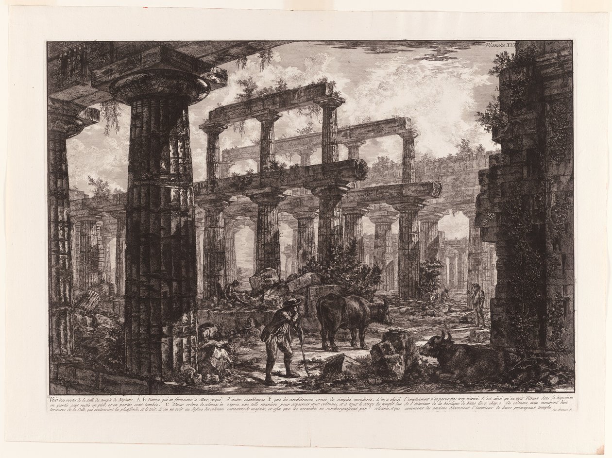 Utsikt over restene av cellaen til Neptuntemplet, fra forskjellige utsikter over Paestum av Giovanni Battista Piranesi