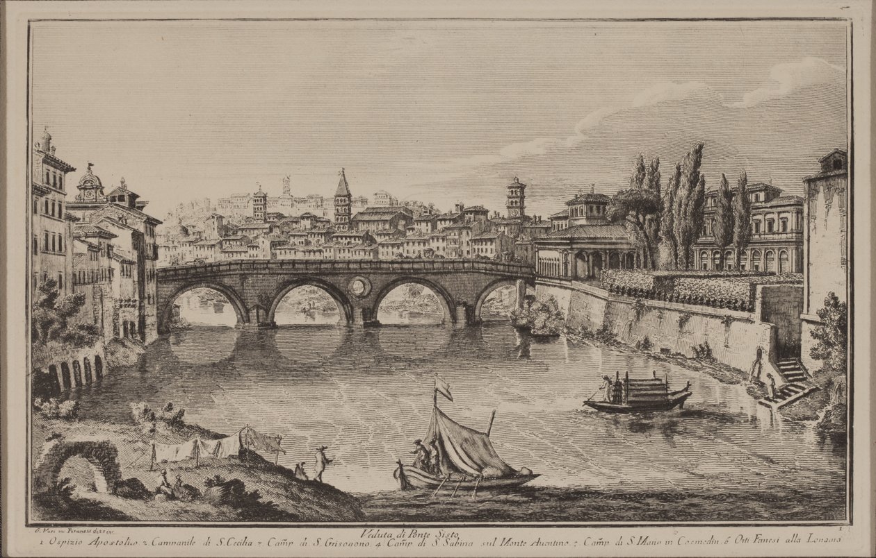 Utsikt over Sisto-broen, ca. 1778-92 (radering) av Giovanni Battista Piranesi