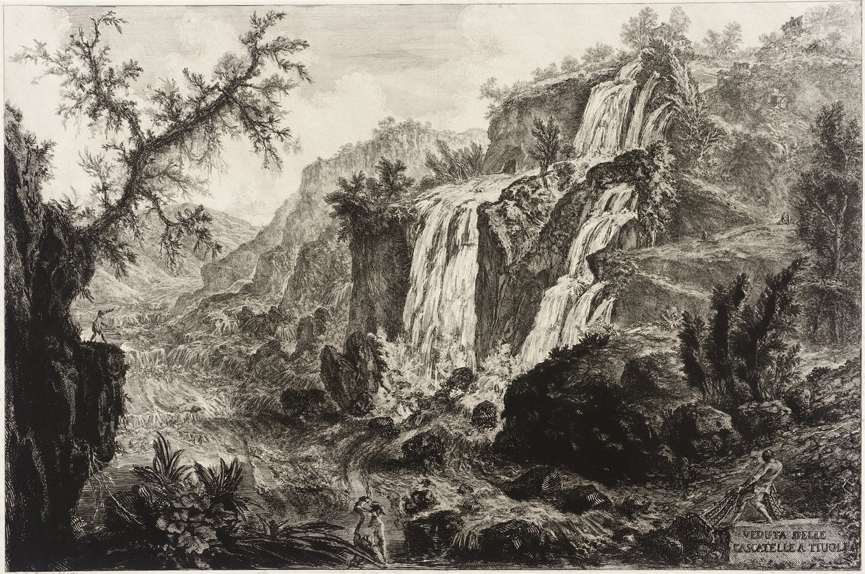 Utsikt over den lille fossen og strykene, Tivoli av Giovanni Battista Piranesi