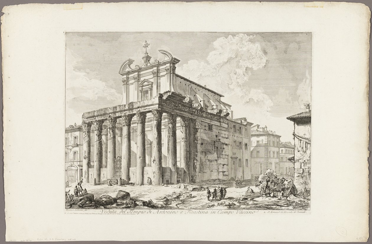 Utsikt over tempelet til Antoninus og Faustina i Forum Romanum, fra utsikt over Roma av Giovanni Battista Piranesi