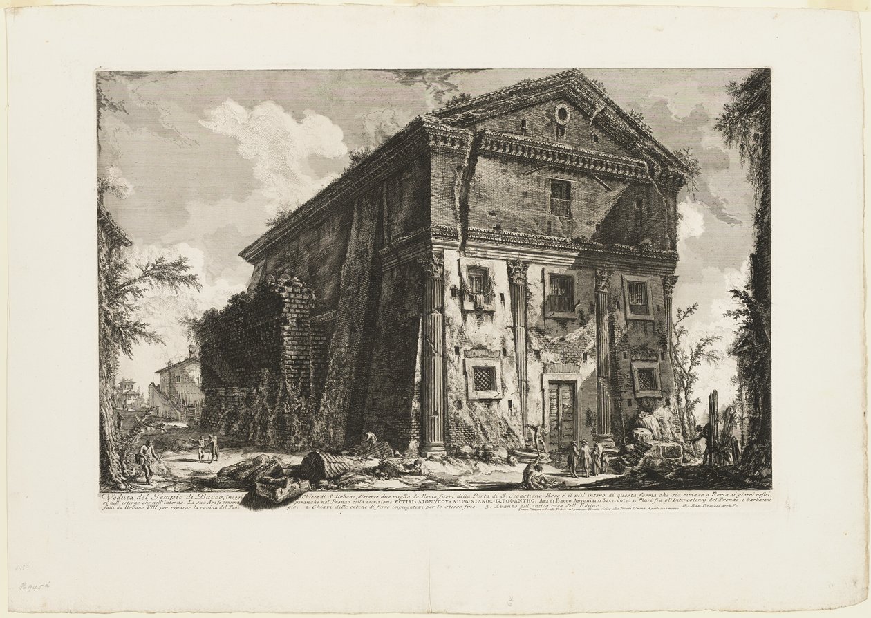 Utsikt over Bacchus-tempelet, nå kirken S. Urbano, to mil unna Roma, bortenfor Porta S. Sebastiano, fra utsikt over Roma av Giovanni Battista Piranesi