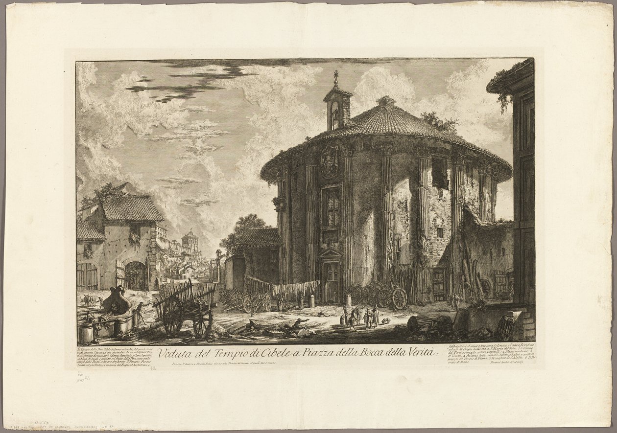 Utsikt over Cybele-tempelet på Piazza av Bocca della Verità, fra utsikt over Roma av Giovanni Battista Piranesi
