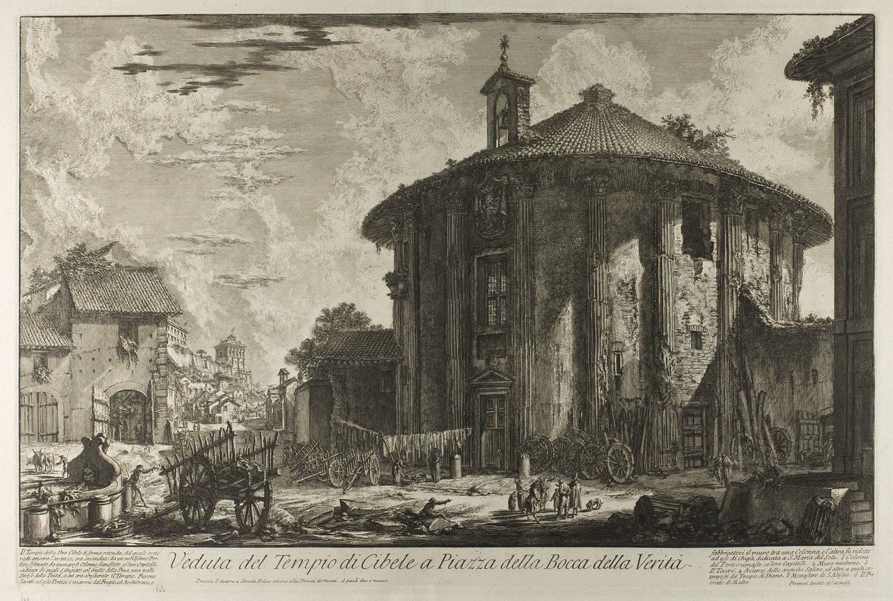 Utsikt over Cybele-tempelet på Piazza av Bocca della Verità, fra utsikt over Roma av Giovanni Battista Piranesi