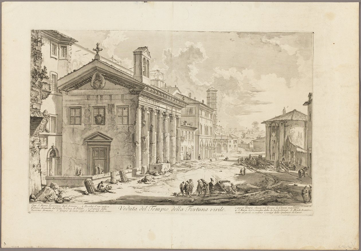 Utsikt over Temple of Fortuna Virilis. Nå den armenske kirken S. Maria Egiziaca, fra utsikt over Roma av Giovanni Battista Piranesi