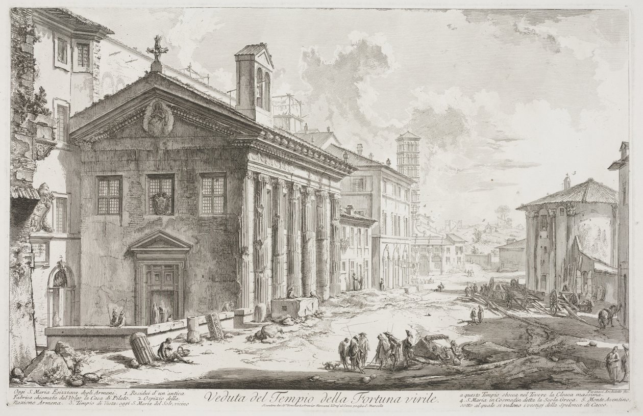 Utsikt over Temple of Fortuna Virilis, nå den armenske kirken S. Maria Egiziaca, ca. 1760-78 (radering) av Giovanni Battista Piranesi
