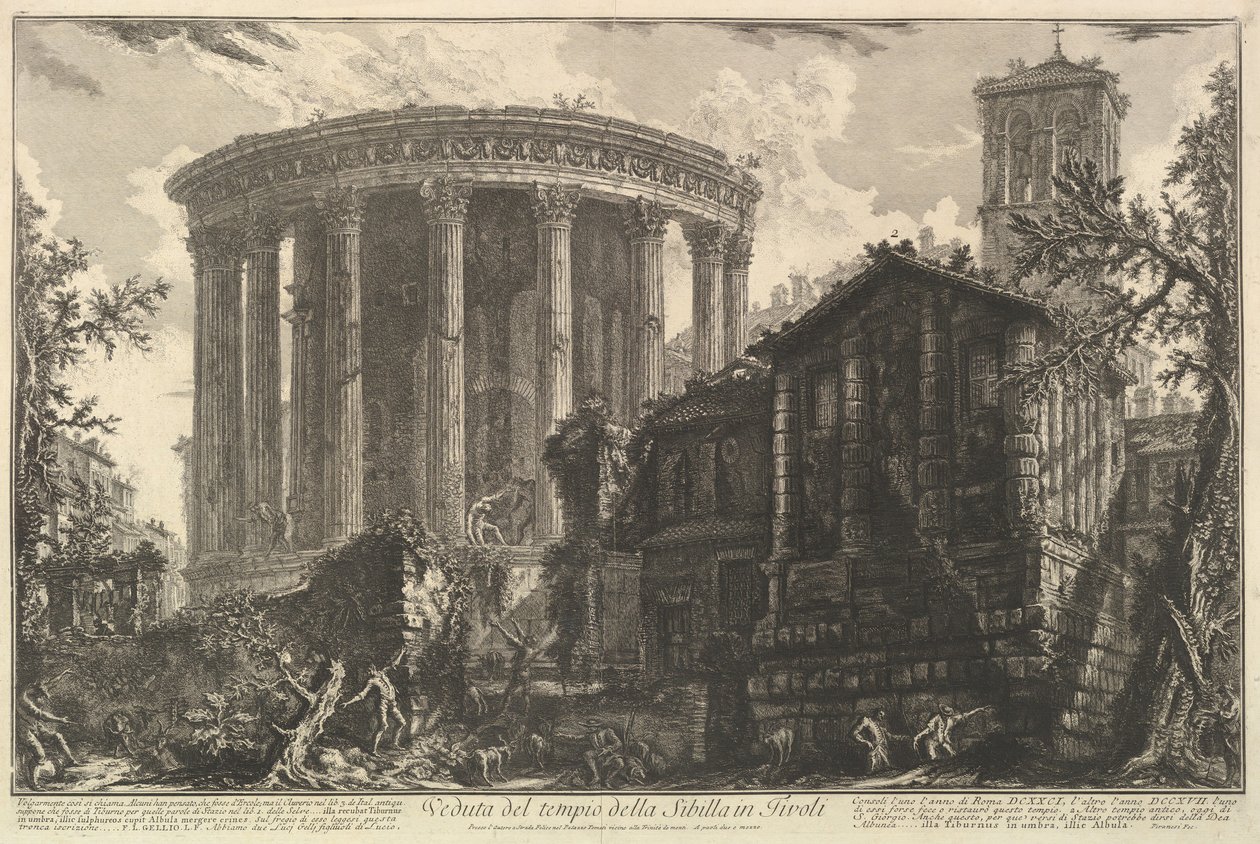 Utsikt over tempelet til sibyllens tempel i Tivoli, fra Vedute di Roma Roman Vi..., ca. 1761. av Giovanni Battista Piranesi