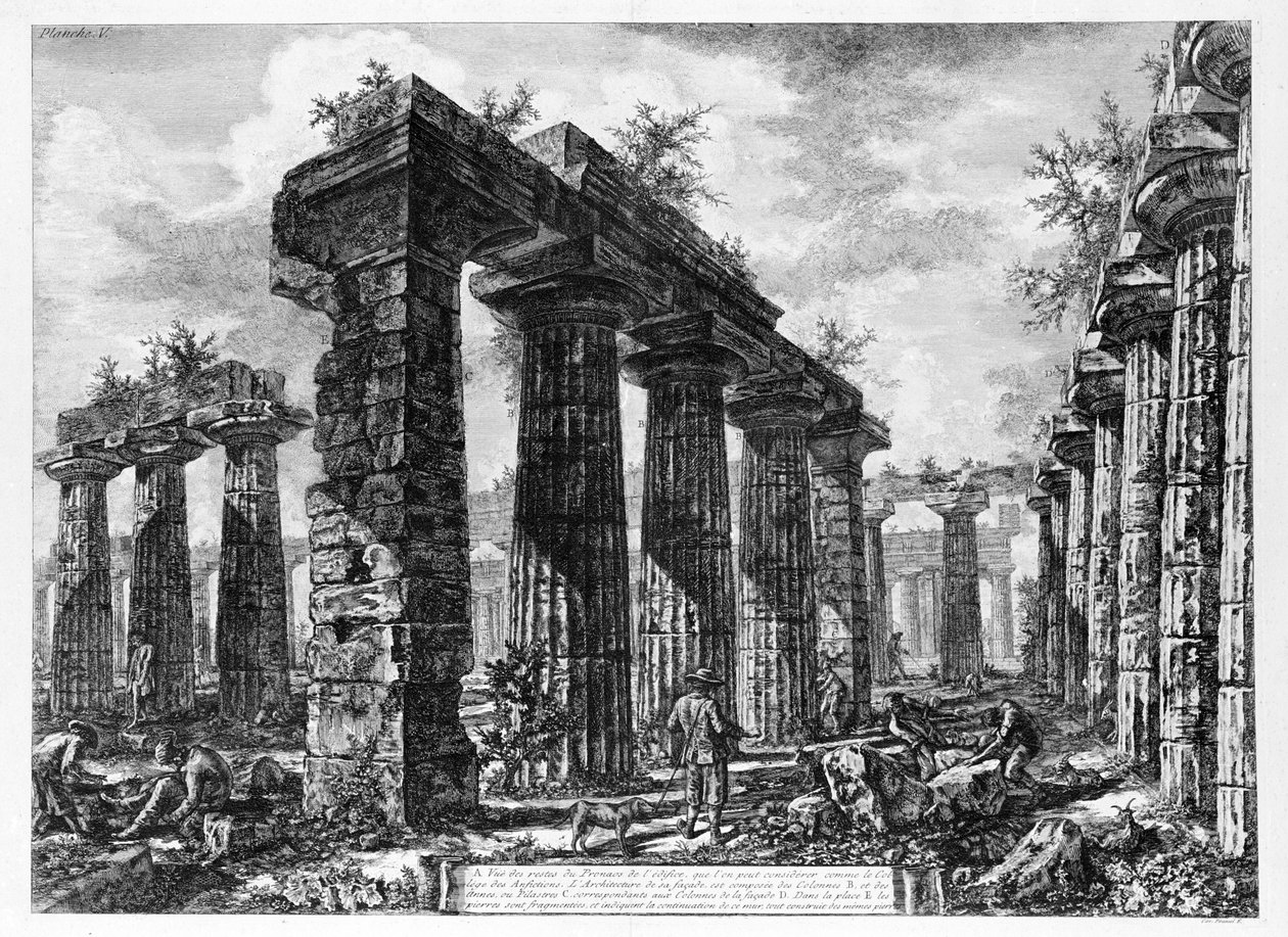 Utsikt over templene i Paestum (litho) av Giovanni Battista Piranesi