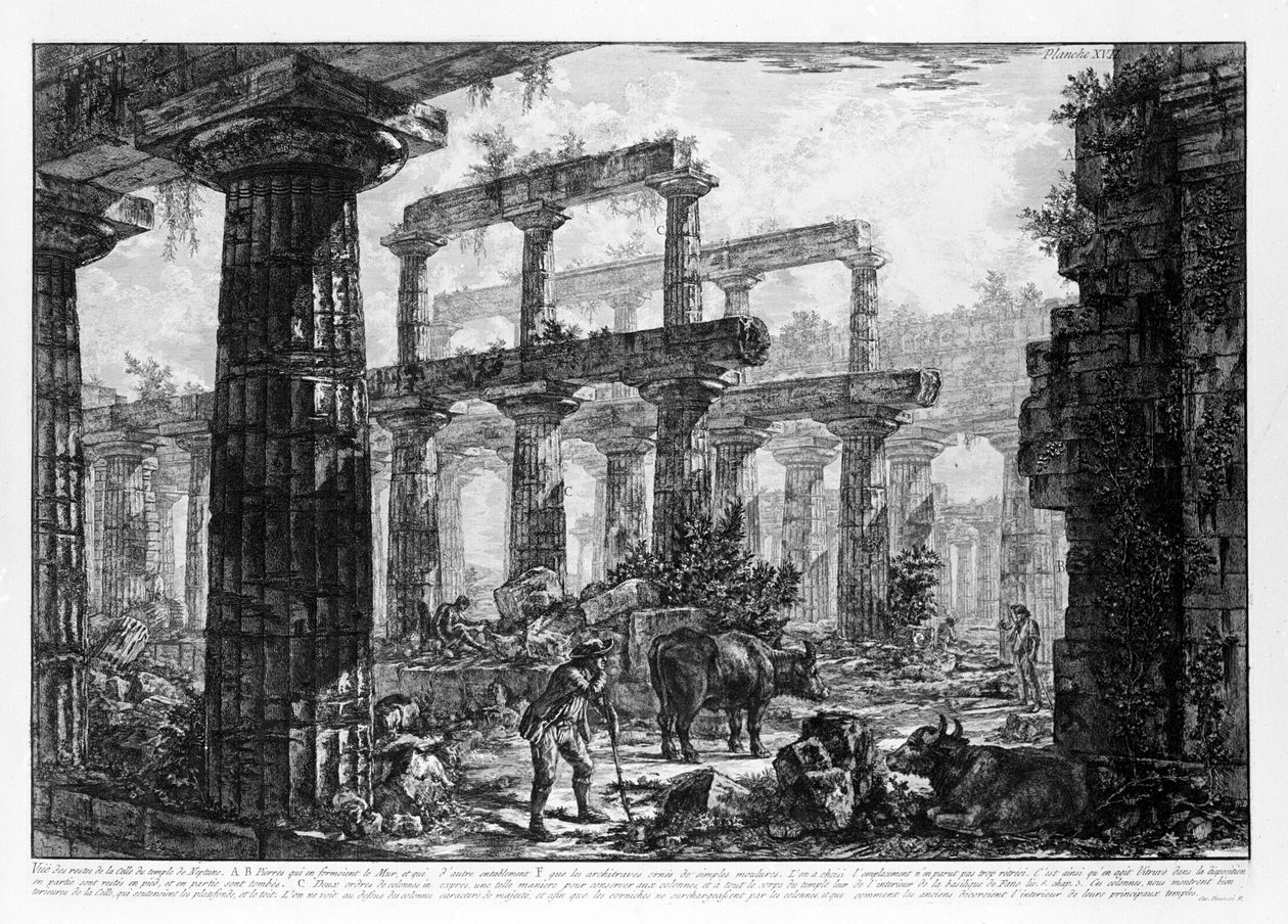 Utsikt over templene i Paestum (litho) av Giovanni Battista Piranesi