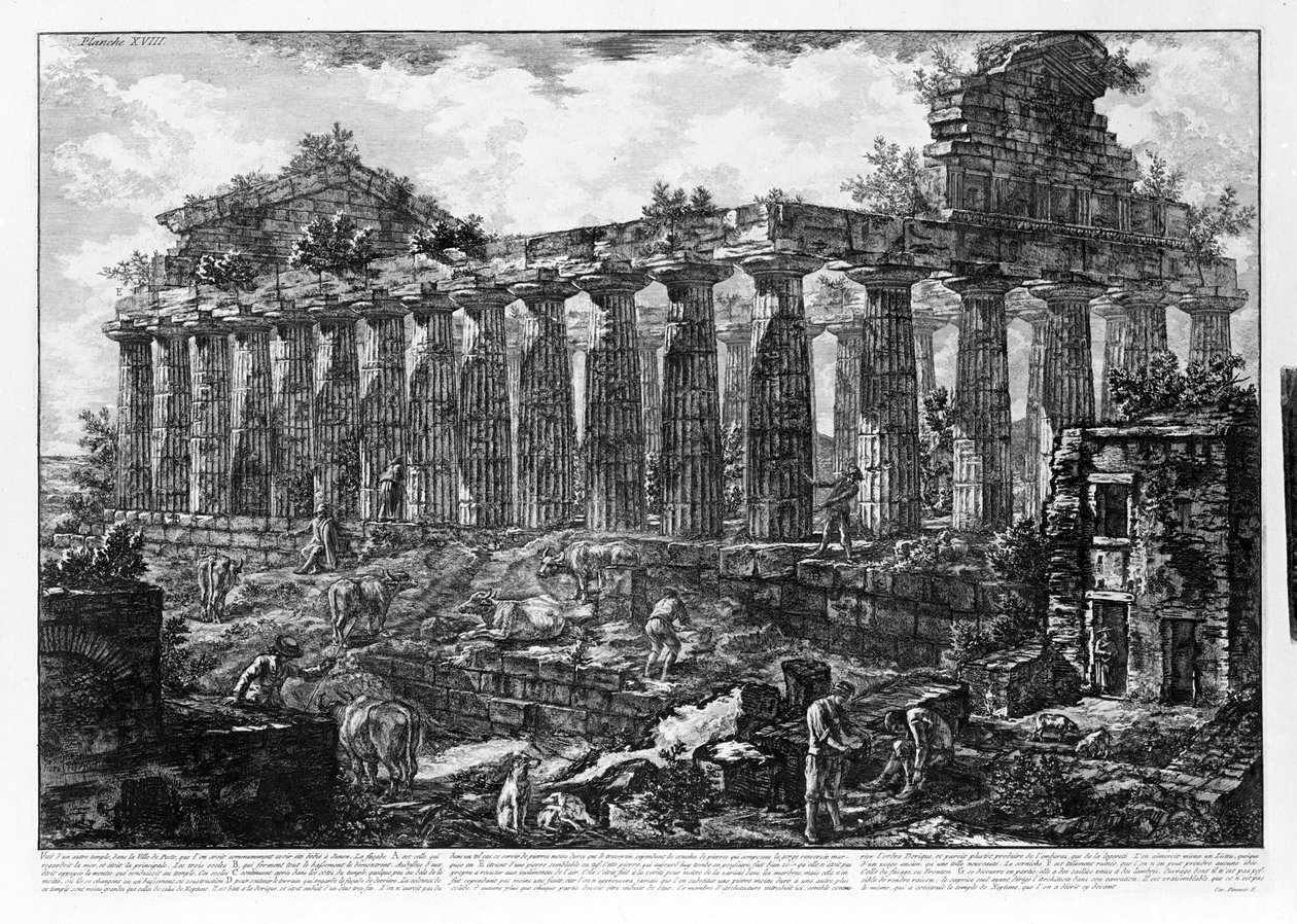 Utsikt over templene i Paestum (litho) av Giovanni Battista Piranesi