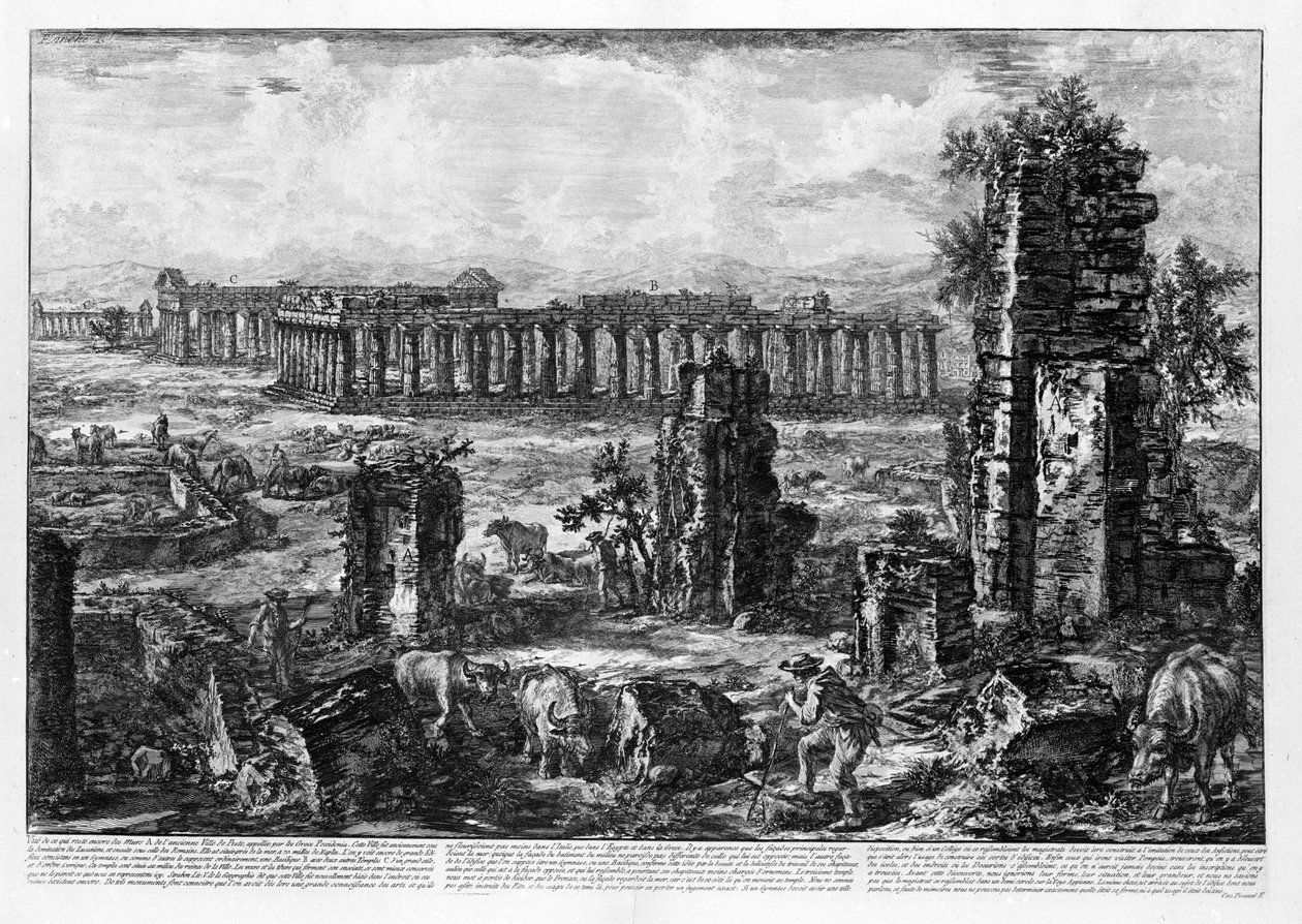 Utsikt over templene i Paestum (litho) av Giovanni Battista Piranesi