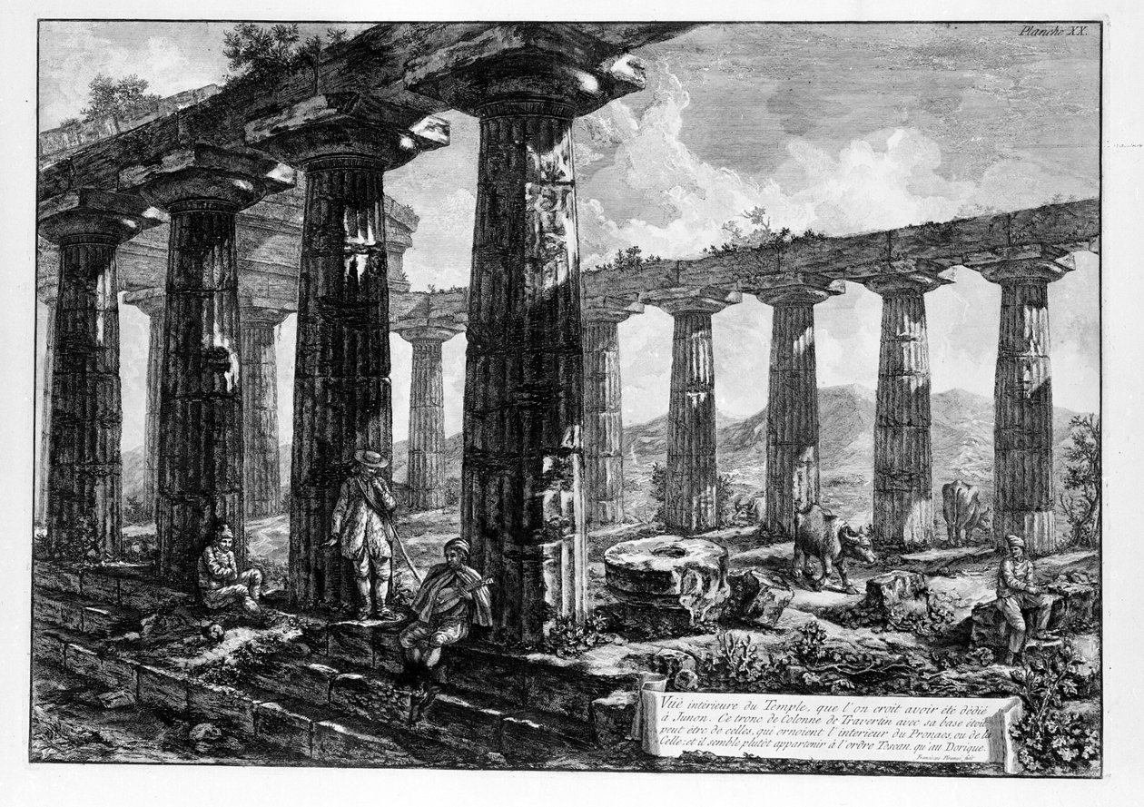 Utsikt over templene i Paestum (litho) av Giovanni Battista Piranesi