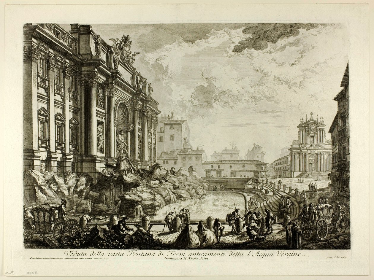 Utsikt over den store Trevifontenen som tidligere ble kalt Acqua Vergine, fra utsikt over Roma av Giovanni Battista Piranesi